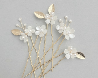 Gold Flower Hair Pins, Wedding Hair Comb, Bridal Hair Piece, Floral Hair Accessory, Bridal Hair Clip