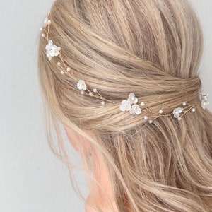 bridal flower Hair Vine, Bridal Pearl Headband, Flower Girl Hair, Wedding Hair Piece, Flower Headpiece