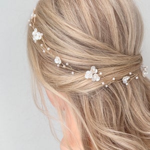 bridal flower Hair Vine, Bridal Pearl Headband, Flower Girl Hair, Wedding Hair Piece, Flower Headpiece