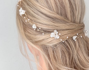 bridal flower Hair Vine, Bridal Pearl Headband, Flower Girl Hair, Wedding Hair Piece, Flower Headpiece