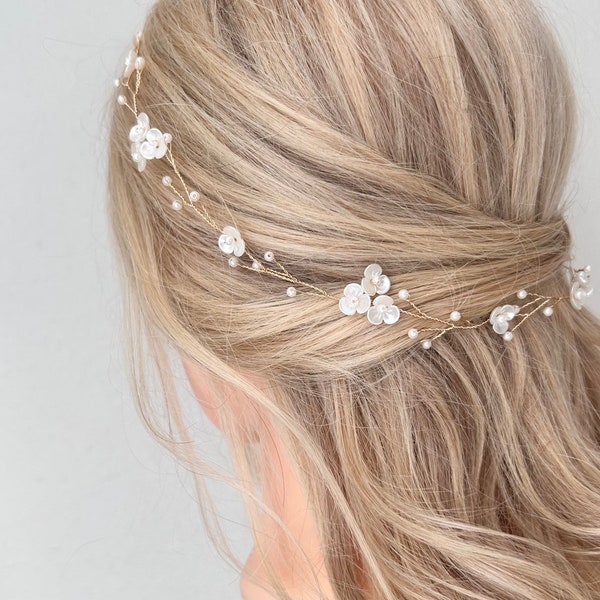 bridal flower Hair Vine, Bridal Pearl Headband, Flower Girl Hair, Wedding Hair Piece, Flower Headpiece