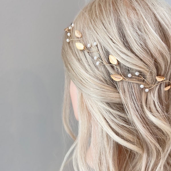 Golf Leaf Hair Vine, Wedding Hairpiece, Bridal Headband, Rose Gold Hair Piece, Wedding Hair Accessory