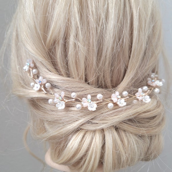 Wedding Hair Piece, Pearl Hair Vine, Floral Hair Accessory, Bridal Headband, Flower Hair Comb, Bridesmaid Hair Clip