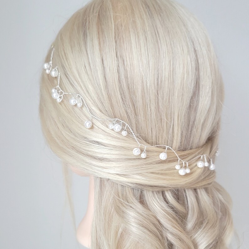 Teardrop Hair Vine, Bridal Headband, Pearl Hair Wreath, Wedding Hair piece, Pearl Hair Vine Headpiece image 2