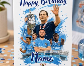 Personalised Coventry Football Birthday Card, Custom Name A5 Champions Fan Greeting