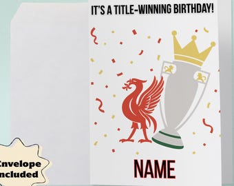 Liverpool FC Birthday Card – Personalised “Title‑Winning Birthday” Football Greeting – Premier League Champion Red, A5, Glossy + Envelope.
