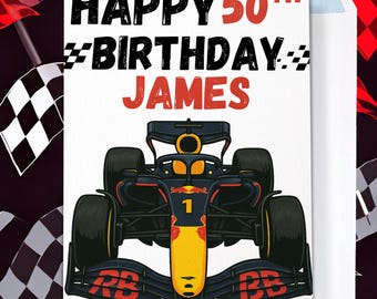 Red Bull F1 Birthday Card | Personalised Formula One Racing Card | Max Verstappen Style | Custom Name & Age | A5 Card with Envelope