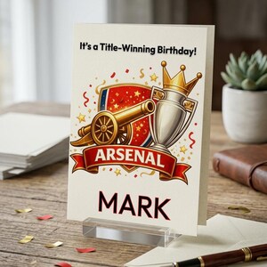 Personalised Arsenal Inspired Birthday Card, Football Fan Gift, Custom Name Card, Premier League Winners, Large Premium 300gsm Card. image 3