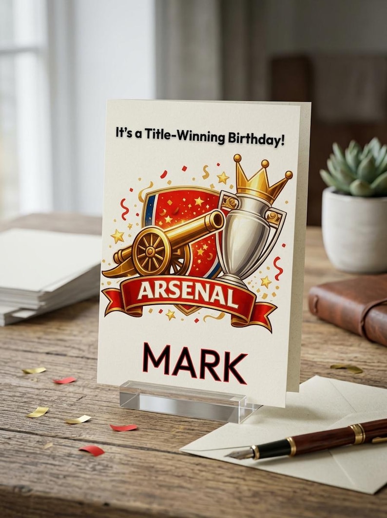 Personalised Arsenal Inspired Birthday Card, Football Fan Gift, Custom Name Card, Premier League Winners, Large Premium 300gsm Card. image 3