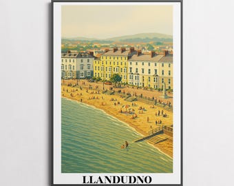 Llandudno Travel Print A3 Wall Art | North Wales Poster | Coastal Home Decor | Vintage Style Holiday Gift | UK Destination Print - Wales