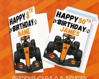 Lando Norris Birthday Card | McLaren F1 Birthday Card | Personalised with Name & Age | Formula 1 Racing Card for All Ages | A5 with Envelope