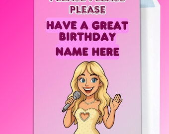 Funny Sabrina Carpenter Birthday Card – Personalised with Name – A5 Greeting with Free Envelope – Pop Music Fan Gift