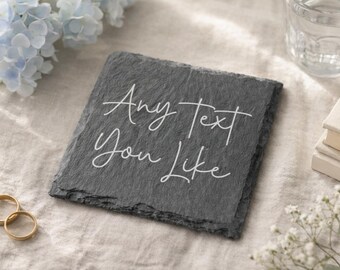 Personalised Slate Coaster – Custom Engraved Text & Logo – Rustic Natural Stone Drink Mat – Wedding, Anniversary, Housewarming Gift