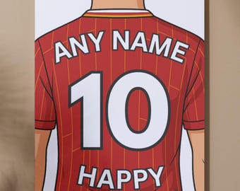Liverpool Personalised Birthday Card Football Fan Birthday Ideas 2025 Name, Number, Shirt Happy Birthday A5 Size