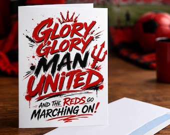 Manchester United Inspired Football Card, Red Devils Fan Greeting Card, Glory Glory Man United Birthday Card, MUFC Supporter Gift