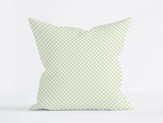Green Gingham Pillow Cover, Farmhouse Decorative Cushion, Cottagecore Throw Pillow, Square Accent Pillow for Sofa, Nursery or Dorm Decor