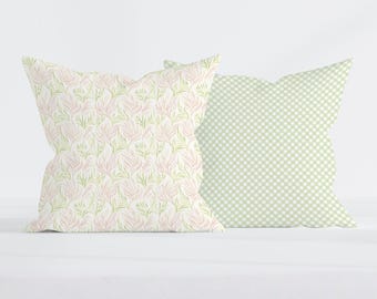 Funda de cojín decorativa botánica, funda de almohada verde rubor, funda de almohada rústica, decoración Grandmillennial, almohada neutra para dormitorio, cojín botánico