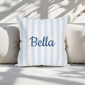 Personalized Blue Striped Throw Pillow Cover: Custom Nursery Decor