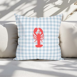 Lobster Gingham Throw Pillow Cover: Coastal Cottage Decor