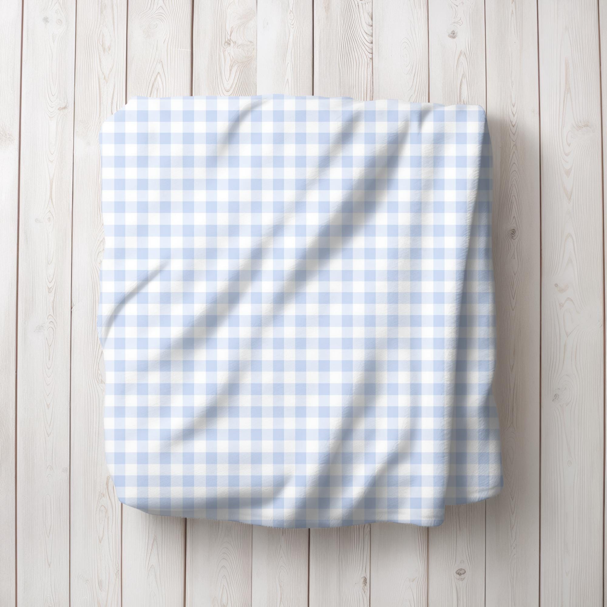 BABY BLANKET GINGHAM ブランケット (ブルー/F) Blue Gingham Blanket, Light Blue Throw, Checkered Baby Blanket