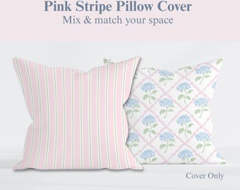 Pink Stripe Throw Pillow Cover, Preppy Dorm Room Decor, Soft Cottagecore Pillow Cover for College Bedroom