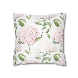 Federa per cuscino con ortensia rosa, cuscino floreale rosa e verde, cuscino Grandmillennial, cuscino per dormitorio con decorazioni in stile cottagecore shabby chic