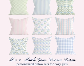 Mix & Match Wohnheim Kissenbezüge, wählen Sie 2 Kissenset, Preppy Coquette Wohnheim Dekor, weiche Mädchen College Schlafzimmer Kissen
