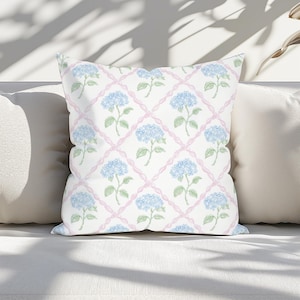 Hydrangea Throw Pillow Cover Pink and Blue French Florals Cushion Vintage Florals Pillow Grandmillennial Decor Nursery Toddler Girl Bedroom
