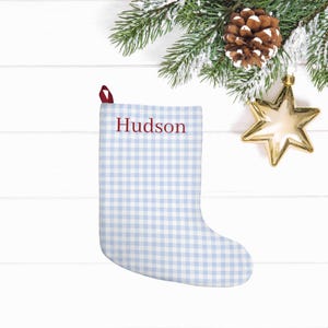 Personalized Christmas Stocking – Custom Name Holiday Decor, Gingham Stocking, Cozy Fireplace Decoration Gift