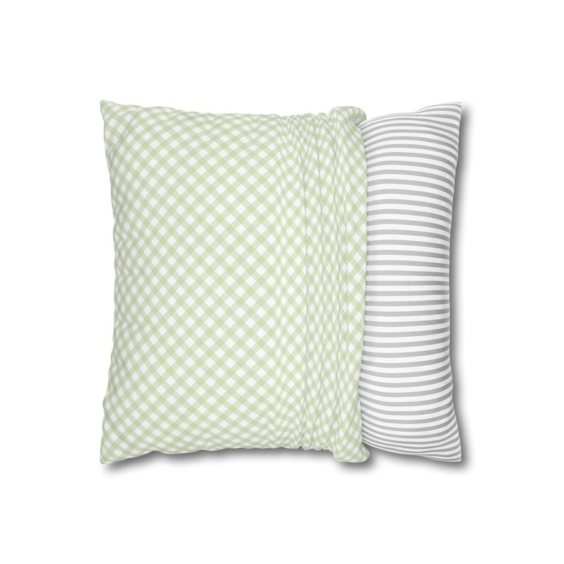 Green Gingham Pillow Cover, Farmhouse Decorative Cushion, Cottagecore Throw Pillow, Square Accent Pillow for Sofa, Nursery or Dorm Decor image 4