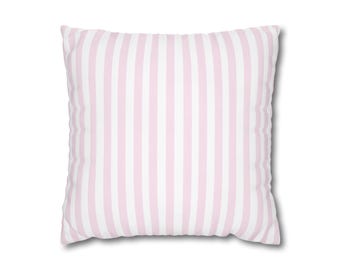 Square Pillowcase, Pastel Pink Striped Throw Pillow - Cottagecore Coastal Decor, Cute Decorative Sofa Bed Nursery Living Room Accent,