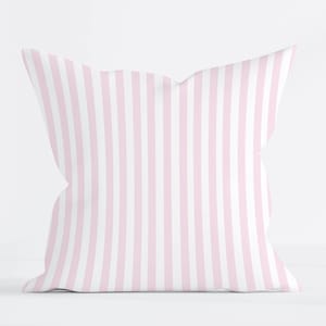 Funda de almohada de rayas rosas, cojín cuadrado con acento preppy, cojín decorativo para habitación de bebé, regalo para niña, cojín decorativo para sofá en tonos pastel.