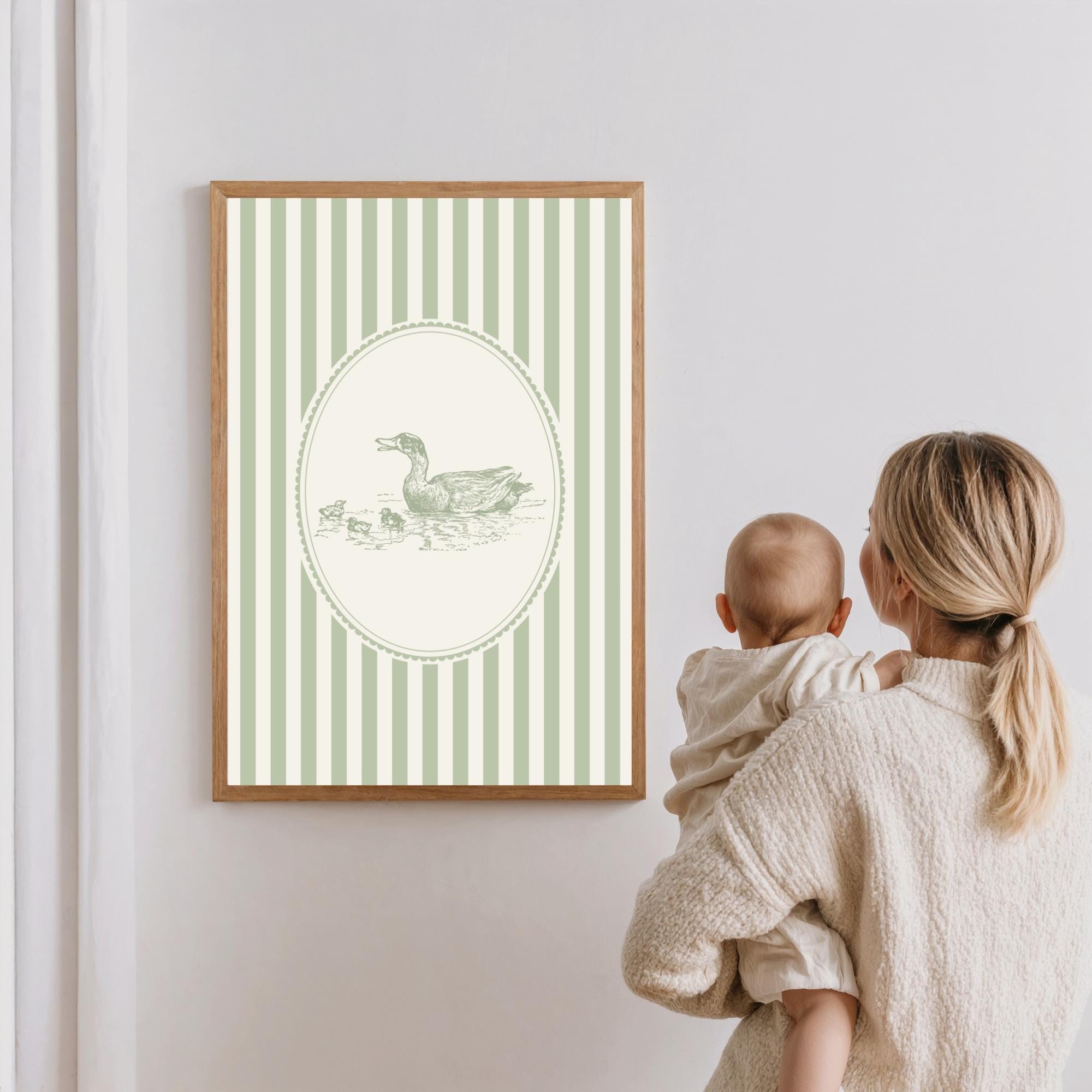 Printable Vintage Nursery Wall Art Set of 3, Neutral Stripe Nursery ...