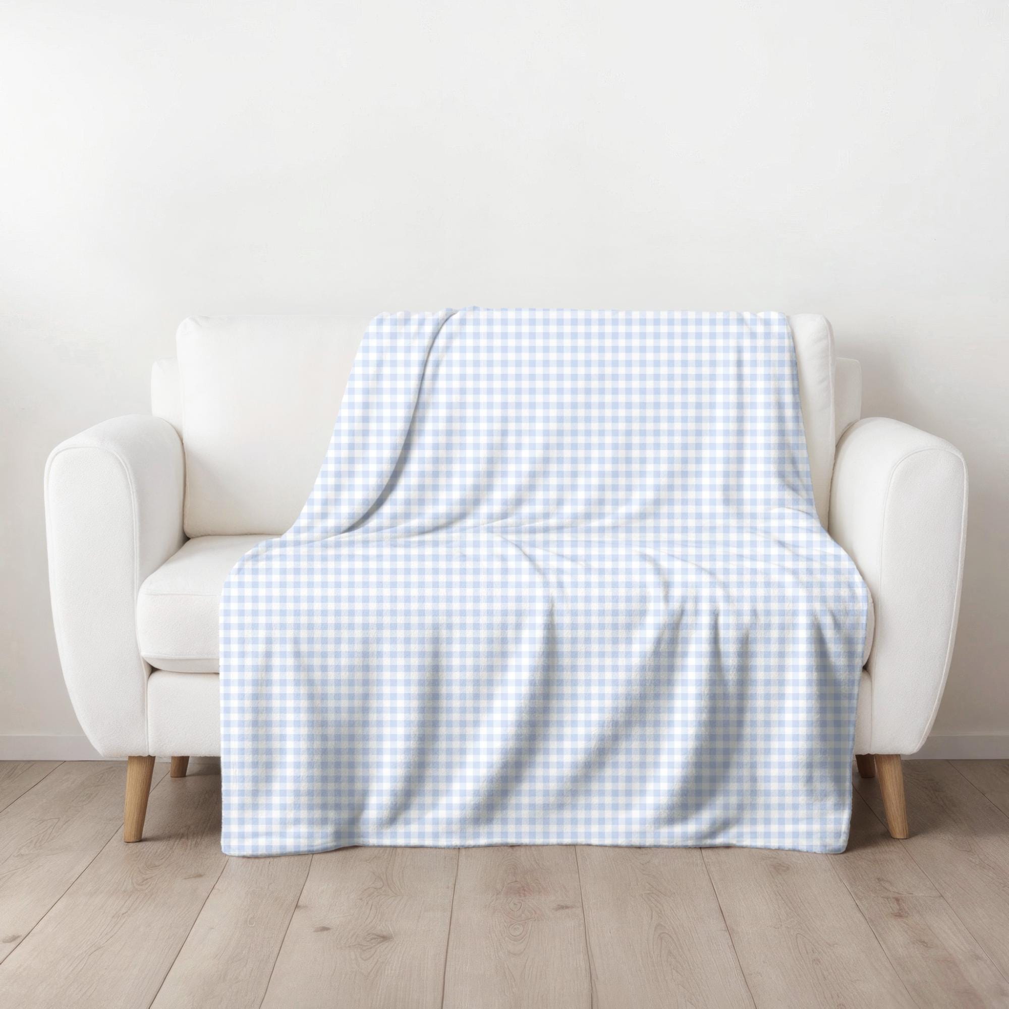 Blue Gingham Blanket, Light Blue Throw, Checkered Baby Blanket