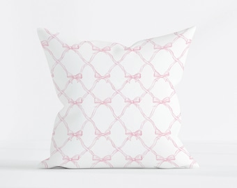Pink Bow Dorm Pillow Cover, Coquette Dorm Decor, Pink Ribbon Throw Pillow, Girly College Apartment Cushion, Feminine Bedding Decor