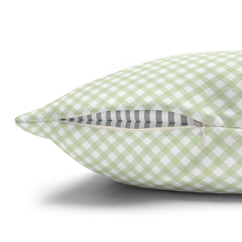 Green Gingham Pillow Cover, Farmhouse Decorative Cushion, Cottagecore Throw Pillow, Square Accent Pillow for Sofa, Nursery or Dorm Decor image 5