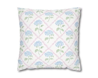 Hydrangea Throw Pillow Cover, Pink and Blue Floral Cushion, Vintage Floral Pillow, Cottagecore Pillow Nursery Toddler Girl Bedroom