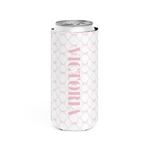 Pink Slim Can Cooler Personalized Bachelorette Party Favor Custom Drink Holder Gift ideas for Bridesmaid Party Pink Bow Skinny Can Cooler