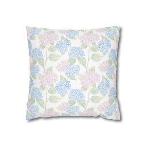 Pink and Blue Hydrangea Throw Pillow Cover French Florals Throw Pillow Fall Autumn Cozy Cottagecore Home Shabby Chic Grandmillennial Decor