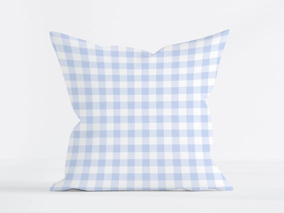 Blue Gingham Pillow Cover, Farmhouse Decorative Cushion, Coastal Cottagecore Throw Pillow, Square Accent Pillow, Nursery or Dorm Decor