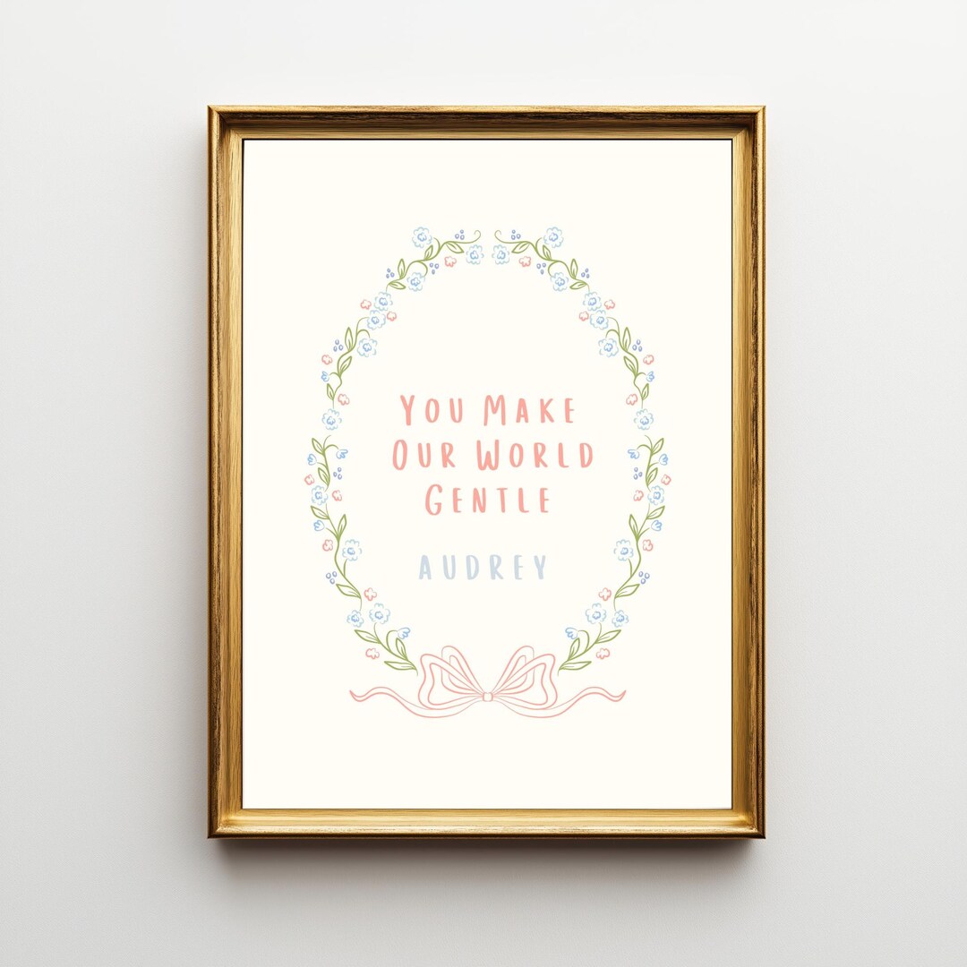 Personalized Nursery Wall Art, Floral Name Print for Baby Girl, Bow ...