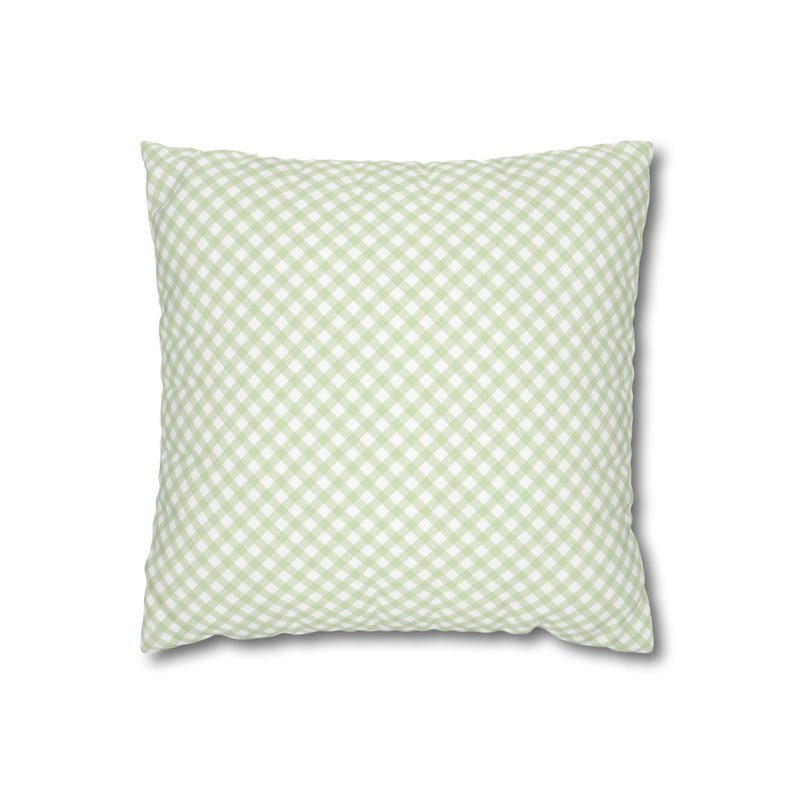 Green Gingham Pillow Cover, Farmhouse Decorative Cushion, Cottagecore Throw Pillow, Square Accent Pillow for Sofa, Nursery or Dorm Decor image 3