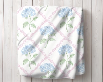 Pink and Blue Hydrangea Throw Blanket Shabby Chic Floral Blanket Preppy Blanket Hydrangea Gift Coquette Decor Nursery Girls Dorm Decor