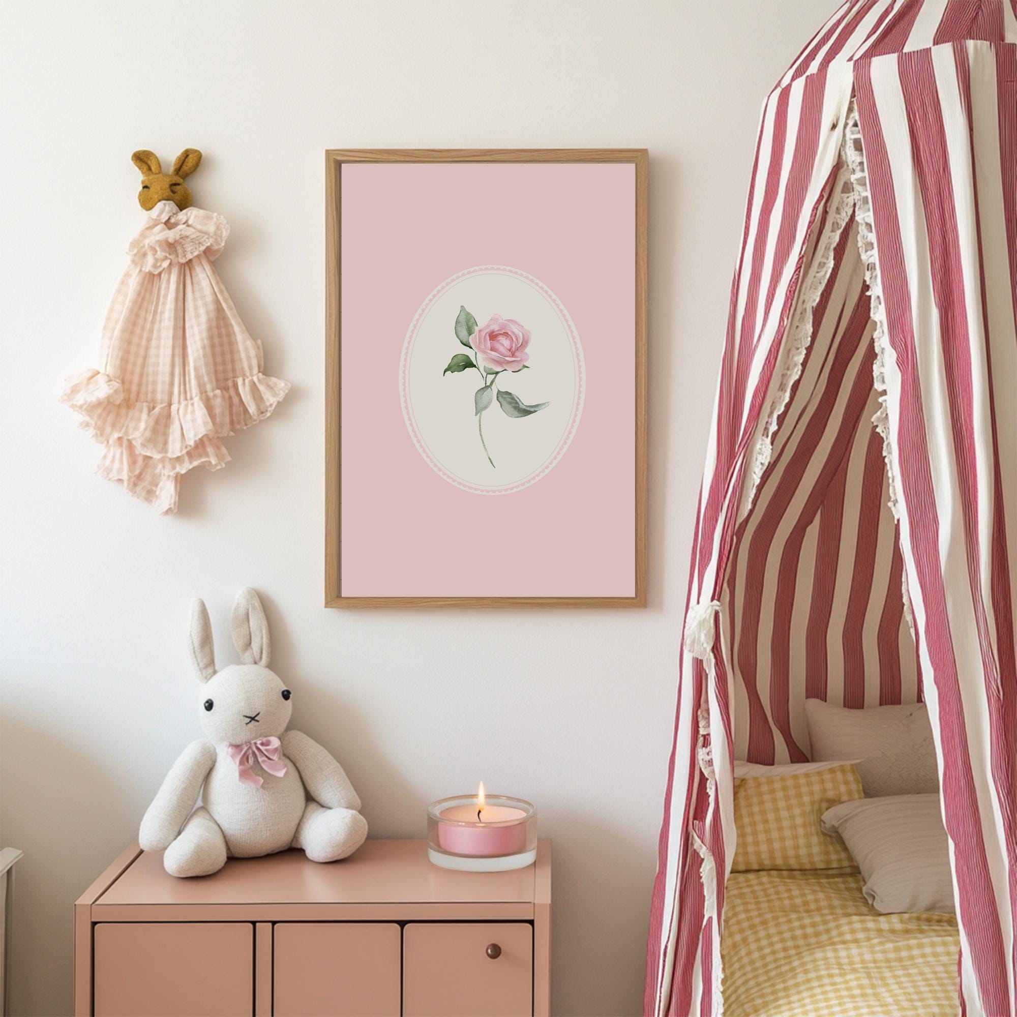 Personalized Girl Nursery Wall Art Set of 5, Pink Gingham Floral Teddy ...