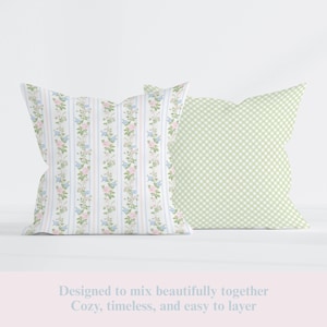 Green Gingham Pillow Cover, Farmhouse Decorative Cushion, Cottagecore Throw Pillow, Square Accent Pillow for Sofa, Nursery or Dorm Decor image 2