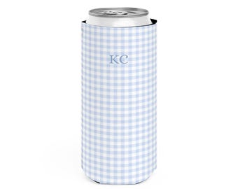 Personalized Slim Can Cooler Custom Bachelorette Favor Grandmillennial Gingham Skinny Can Cooler Custom Bridal Party Bridesmaid Gift Idea