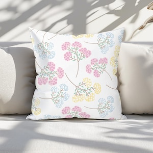 Pastel Wildflower Throw Pillow Soft Pink and Yellow Floral Throw Cushion Cottagecore Home Decor Spring Summer Accent