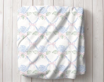 Blue Hydrangea Ribbon Blanket, Coquette Dorm Room Decor, Cottagecore College Bedding