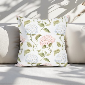 Pink and Blue Hydrangea Pillowcase Hydrangea Cottagecore Floral Throw Pillow Blue Floral Pillow Grandmillennial Decor Autumn Home Decor
