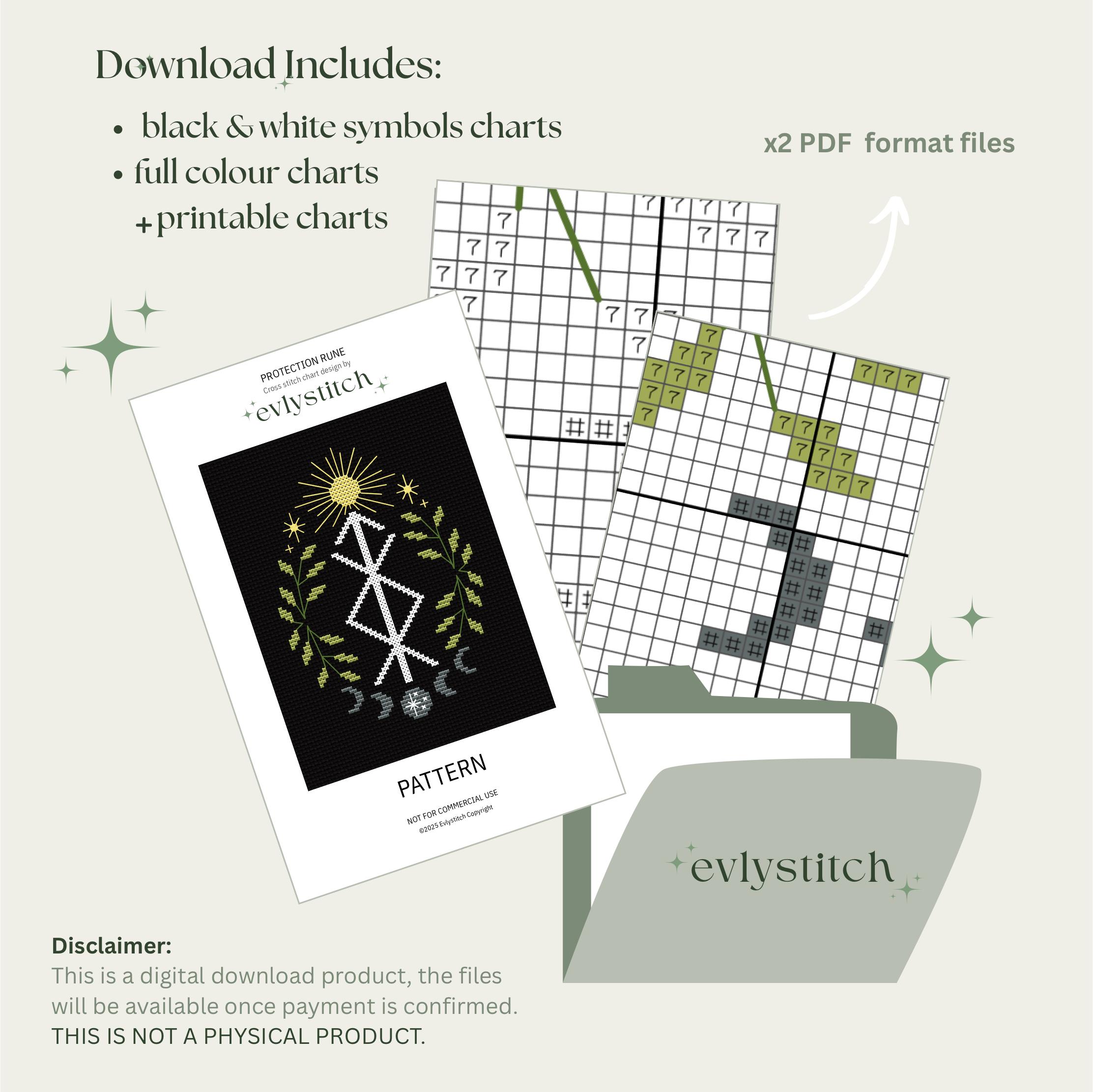 Sun Rune Design Protection Rune With Magical Sun, Moon and Leaves, Cross Stitch Pattern ...